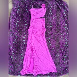 Hello Molly Another Party One Shoulder Mesh Maxi Dress Purple